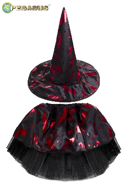 SET GONNA E CAPPELLO HALLOWEEN STREGA ROSSA BAMBINA
